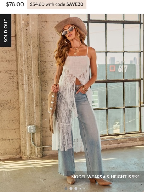 Vici Tops - Vici White Sheer Lace Fringe Tunic Top